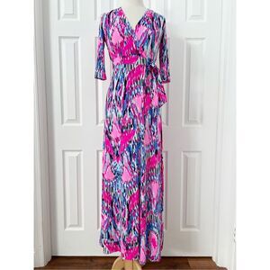Lilly Pulitzer Marvista Womens Multicolor Free Spirit Wrap Maxi Dress Size XS